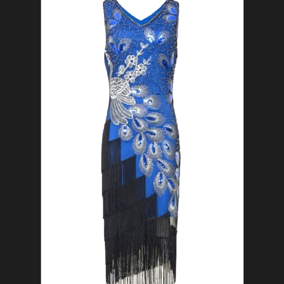 Dresses | Irregular Tassel Hem Peacock Cocktail Dress